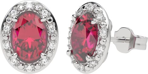 10K White Gold Oval Gemstone and Natural Round Diamonds Stud Earrings for Women - Hypoallergenic Trendy Ladies Earrings for Women - Jewelry Gifts for Wife in Saudi Arabia