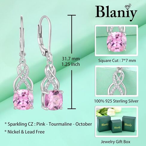 Square Princess Cut Dangle Drop Earrings 925 Sterling Silver Infinity Leverback Earrings Birthstone Jewelry Gifts for Women in Kuwait