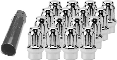 24 Pc 14mmx1.5 ET 1.7" Tall Closed End Acorn Seat Lug Nuts with 6 Spline Socket Key, Black in Kuwait