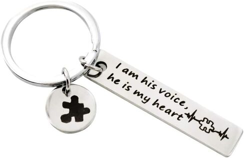 Hibetek Autism Awareness Keychain I Am His Voice He is My Heart Keychain with Puzzle Piece Charm Autism Mom in Kuwait
