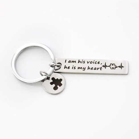 Hibetek Autism Awareness Keychain I Am His Voice He is My Heart Keychain with Puzzle Piece Charm Autism Mom in Kuwait