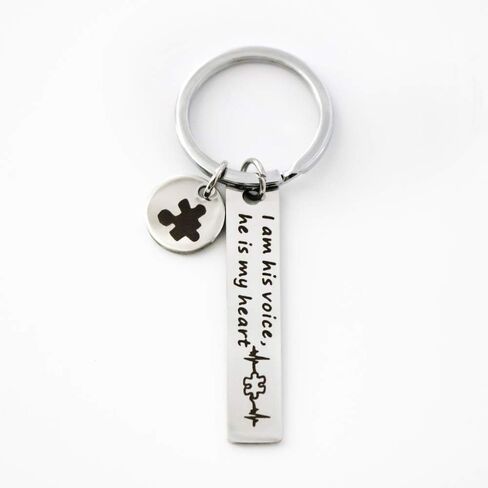 Hibetek Autism Awareness Keychain I Am His Voice He is My Heart Keychain with Puzzle Piece Charm Autism Mom in Kuwait