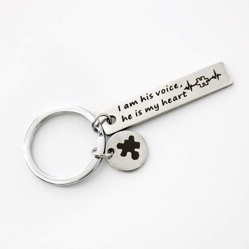 Hibetek Autism Awareness Keychain I Am His Voice He is My Heart Keychain with Puzzle Piece Charm Autism Mom in Kuwait