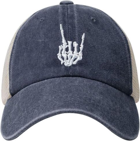 Skeleton Hand Trucker Hat, Adjustable Embroidered Skull Finger Mesh Snapback Baseball Cap in Saudi Arabia
