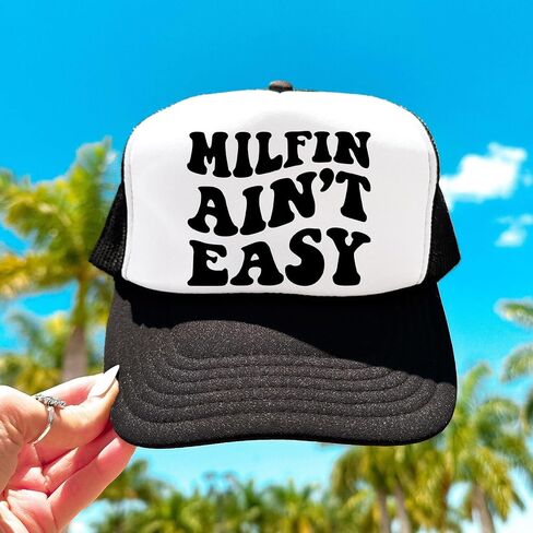 Milfin Ain't Easy Funny Classic 5 Panel Mesh Snap Back Trucker Hat in Kuwait