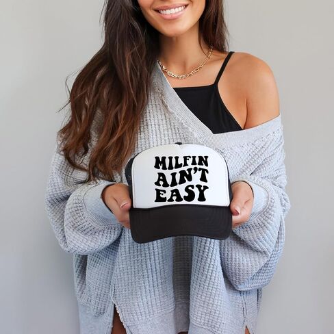 Milfin Ain't Easy Funny Classic 5 Panel Mesh Snap Back Trucker Hat in Kuwait