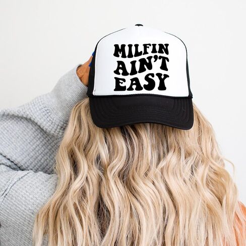 Milfin Ain't Easy Funny Classic 5 Panel Mesh Snap Back Trucker Hat in Kuwait