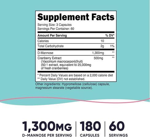 Nutricost D-Mannose with Cranberry Extract for Women 1300mg 90 Capsules in Saudi Arabia