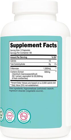 Nutricost D-Mannose with Cranberry Extract for Women 1300mg 90 Capsules in Saudi Arabia