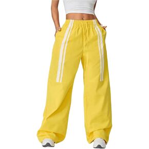 SHENHE Women's Low Rise Drawstring Elastic Waist Pants Wide Leg Y2k Baggy Loose Pants