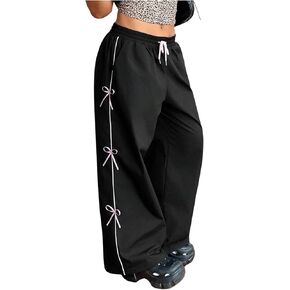 OYOANGLE Women's Plus Size Bow Decor Drawstring Waist Pants Wide Leg Street Casual Long Trousers