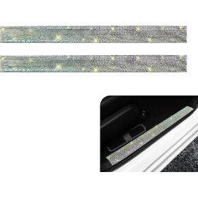 Pack-2 Car 1.9" x 23.6" Door Sill Strip, Door Edge Anti-Stepping and Anti-Scratch Protection Strip, Sticky Anti-Aging Rhinestone Personalized Decoration, Universal for Cars (Multicolored)