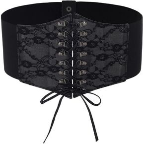 Urieo Lace-up Lace Corset Belt Elastic Tied Black Waspie Belt Stretchy Halloween Costume Dress Cincher Waist Belts for Women