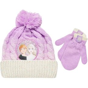 Disney Girls Toddler Winter Hat And Mittens Set Ages 2-4 Or Frozen 2 Elsa & Anna Hat And Kids Gloves Set For Ages 4-7