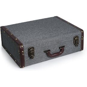 DreamsEden Wooden Decorative Storage Box with Handle, Vintage Wood Suitcase Treasure Chest Trunk Keepsake Case (Small)