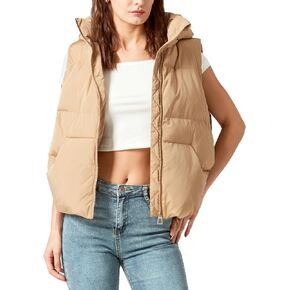 Women's Puffer Vest Detachable Hooded Stand Collar Sleeveless Padded Jacket Coat