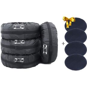 Set of 4 Spare Tire Cover Tote COOSOO Upgraded 420D Version Portable Dustproof Wheel Storage Bag with Handle Easy Transportation for Trailer Truck Camper Auto Universal Fit 17in-30in (BlackRed, S)