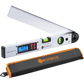 Neoteck 225° 16 inch Digital Angle Finder Aluminum Protractor with LCD Backlight Digital Angle Measuring Tool with Horizontal and Vertical Bubble for Woodworking, Construction, Machinery - Golden