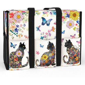 84hoods Large Tote Bag for Women. Waterproof Bag with Multiple Convenient Pockets and Zipper. Gift for Cat Lovers.