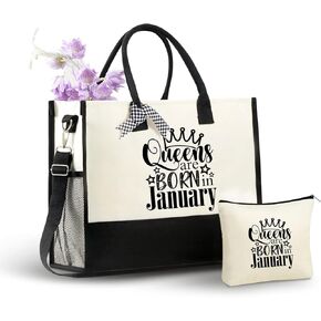 InnoBeta Birthday Month Gifts Canvas Tote Bag, Birthday Month Bag with Top Zipper Closure and Shoulder Strap for Birthday, Mother's Day, Christmas in Saudi Arabia