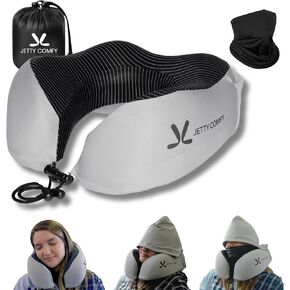 Premium Ergonomic Memory Foam Travel Neck Pillow with Hood & Face Cover for Quality Sleep, Neck Support & Privacy in Airplane, Office & Public Space