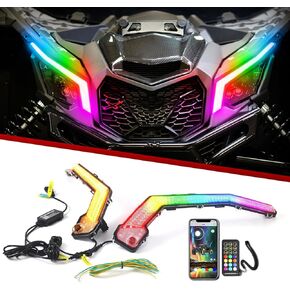 RGB LED Front Signature Beam Light Replacement for Can Am Maverick X3 XDS XRS Max Turbo R 2017-2024,with DRL Turn Signal Light,X3 Fang Light Assembly,IP68 Waterproof,Plug and Play,Remote/App Control