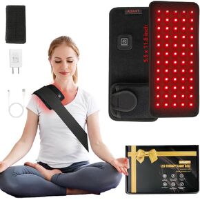 Rechargeable 60-Beads Red Light Therapy LED Pad, 5.5 X 11.8 Inch, Wearable 850nm & 660nm Infrared Belt for Neck Knee Body with Built-in 1500mAh Battery & Auto Timer