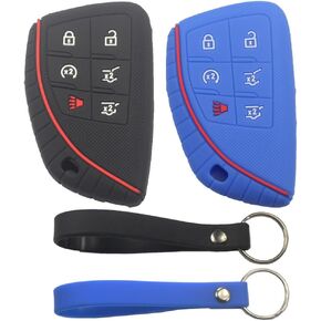 2Pcs Black Rubber Silicone 6 Buttons Smart Key Fob Cover Case Protector Keyless with Keychain Compatible with Chevrolet Chevy Suburban Tahoe 2021 2022 2023