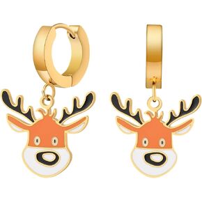 Christmas Earrings for Women 18K Gold Plated Small Hoop Earrings Santa Claus Christmas Tree Earrings Holiday Dangle Earrings Christmas Jewelry Gift for Women