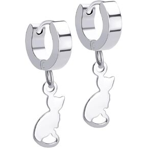 ‎555Jewelry Stainless Steel Cute Hanging Cat Earrings Dangling Drop - Cat Jewelry for Women