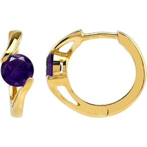 Silvershake 5MM Round Shape Gemstone White Gold Plated or Yellow Gold Plated or Black Rhodium Plated 925 Sterling Silver 0.6 Inch Huggie O Hoop Earrings Jewelry for Women