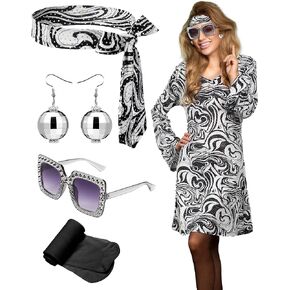 Janmercy 5 Pcs 70s 80s Hippie Costumes Accessories for Women 70's Disco Outfit for Halloween Party Cosplay