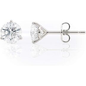 1/4-2 Carat Natural Round Brilliant Solitaire Diamond Stud Earrings for Women - 14K Gold (White or Yellow) 3 Prong Martini with Push Backs (G-H Color, I1-I2 Clarity)