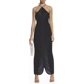 Women's Sexy Elegant Shiny Metallic Halter Midi Dress Sleeveless Backless Tassel Bodycon Party Club Cocktail Dresses in Kuwait