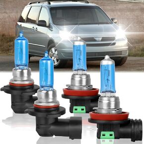Fit for Toyota Sienna 2011-2017 High Performance Halogen Headlight Bulbs,9005 High Beam + H11 Low Beam Headlamp Replacement Bulbs Kit,Pack of 4