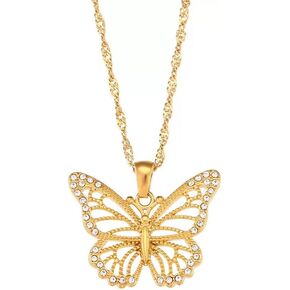14K Gold Plated Dainty Pendant Necklace for Women, gold butterfly necklace, Rhinestone Butterfly Choker Necklace Crystal Butterfly Pendant Necklaces Chain Sparkly Neck Jewelry for Women