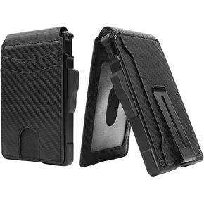 Minimalist Wallet for Men Carbon Fiber RFID Blocking Bi-Fold Wallets Credit Card Holder Slot with Aluminum Money Clip
