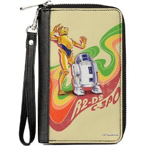 محفظة بإبزيم من البولي يوريثان بسحاب حول مستطيلة الشكل من Star Wars C3PO وR2D2 Wave Pose Tan متعددة الألوان in Kuwait