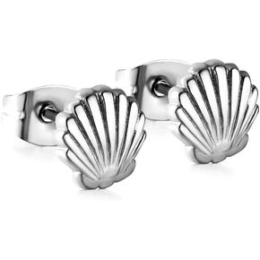 Mini Shell Stud Earrings For Women Girls Stainless Steel Minimalist Dainty Tiny Delicate Scallop Seashell Cartilage Earring Small Cute Studs Goldtone Silver Summer Beach Ocean Gifts Ear Jewelry