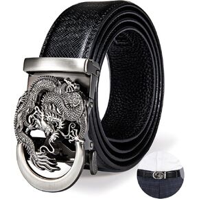 Dubulle Men's Designer Belt Business Eagle Ratchet Buckle Automatic Genuine Adjustable TOP Leather Strap Sliding Rustless