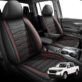 AOMSAZTO Seat Covers Fit for Honda Ridgeline 2006-2024 2025: Crew Cab 2PCS Front Car Seat Covers Faux Leather Truck Pickup Seat Cushion Protector - Front Seats with Armrests(Front Pair, Blackline)