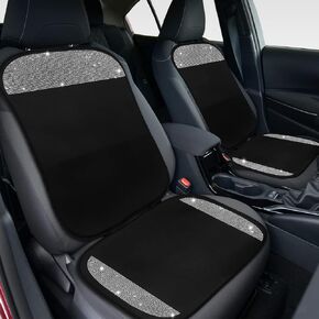 Tallew 2 Pair Bling Car Seat Covers for Women Rubber Black Front Seat Cover with Crystal Diamond Rhinestone Breathable Car Seat Protectors Fit Most Cars(White)