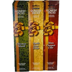 Gonesh Holiday Christmas Set 12pack (Christmas Wreath, Vanilla Sugar Cookie, Warm Cinnamon Cider) Total 240 Sticks