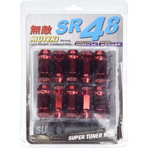 Muteki 32906R SR48 Series Red 12mm x 1.5" Thread Size Open End Lug Nut, (Set of 20)
