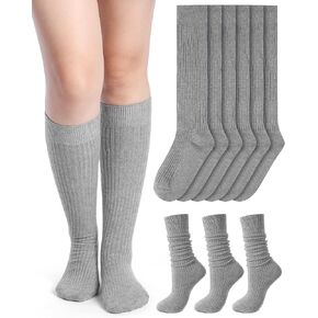 Shihanee 3 Pairs Women Cashmere Cotton Knee High Socks Ribbed Knit Slouchy Socks Soft Warm Boot Socks for Women Girls