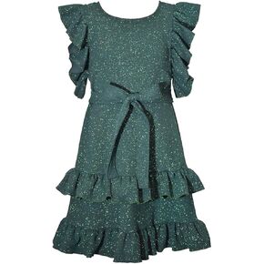 Bonnie Jean Holiday Christmas Dress - Green Sparkle Ruffle Dress 7-16