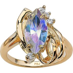 PalmBeach Yellow Gold-Plated Marquise Cut Aurora Borealis Crystal Ring Sizes 5-10