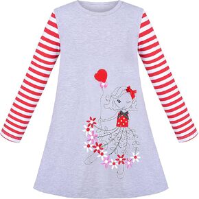 Sunny Fashion Girls Casual Dress Cotton Long Sleeve Kite Cloud Embroidered