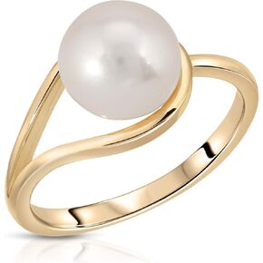Regalia by Ulti Ramos Sterling Silver Genuine 7-8mm Cultured Freshwater Pearl Ring (Yellow Gold Plated)