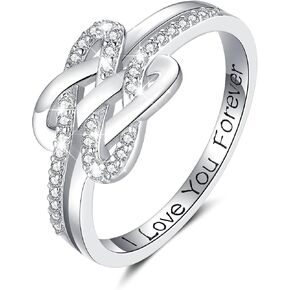 Mother Daughter Rings 925 Sterling Silver Love Between Mother Daughter Ring Square Knot Ring Engraved I Love You Forever Mothers'Day Jewelry Gifts for Women